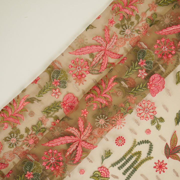 Saman Jaal on Mouse Silk Organza Embroidered Fabric
