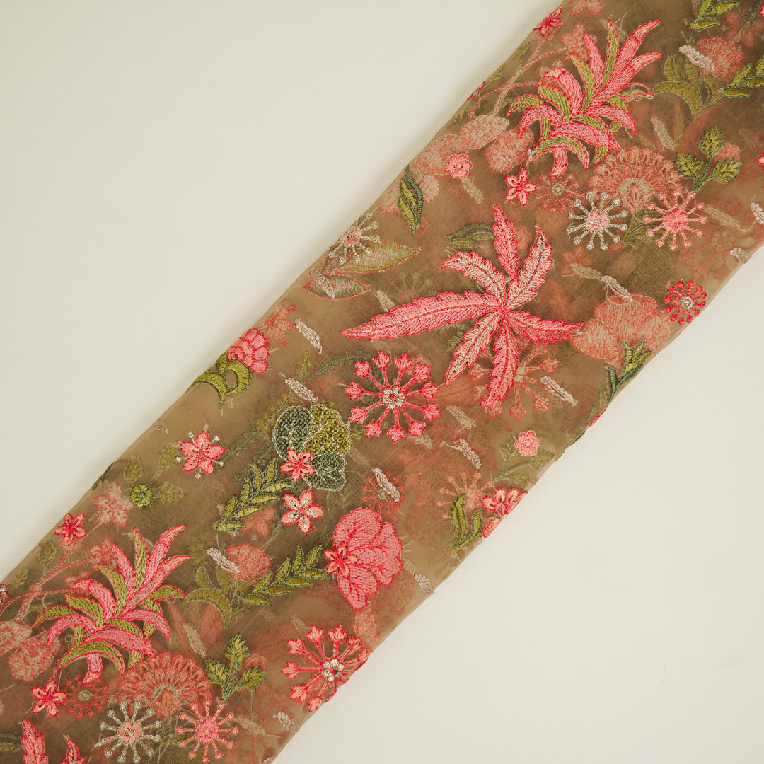 Saman Jaal on Mouse Silk Organza Embroidered Fabric