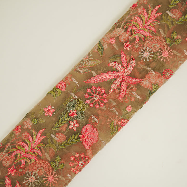 Saman Jaal on Mouse Silk Organza Embroidered Fabric