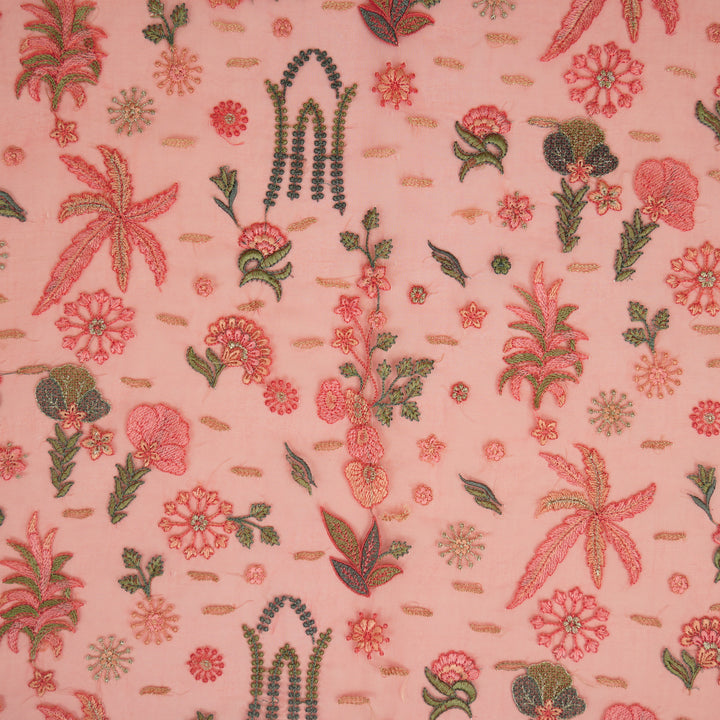 Saman Jaal on Tomato Silk Organza Embroidered Fabric