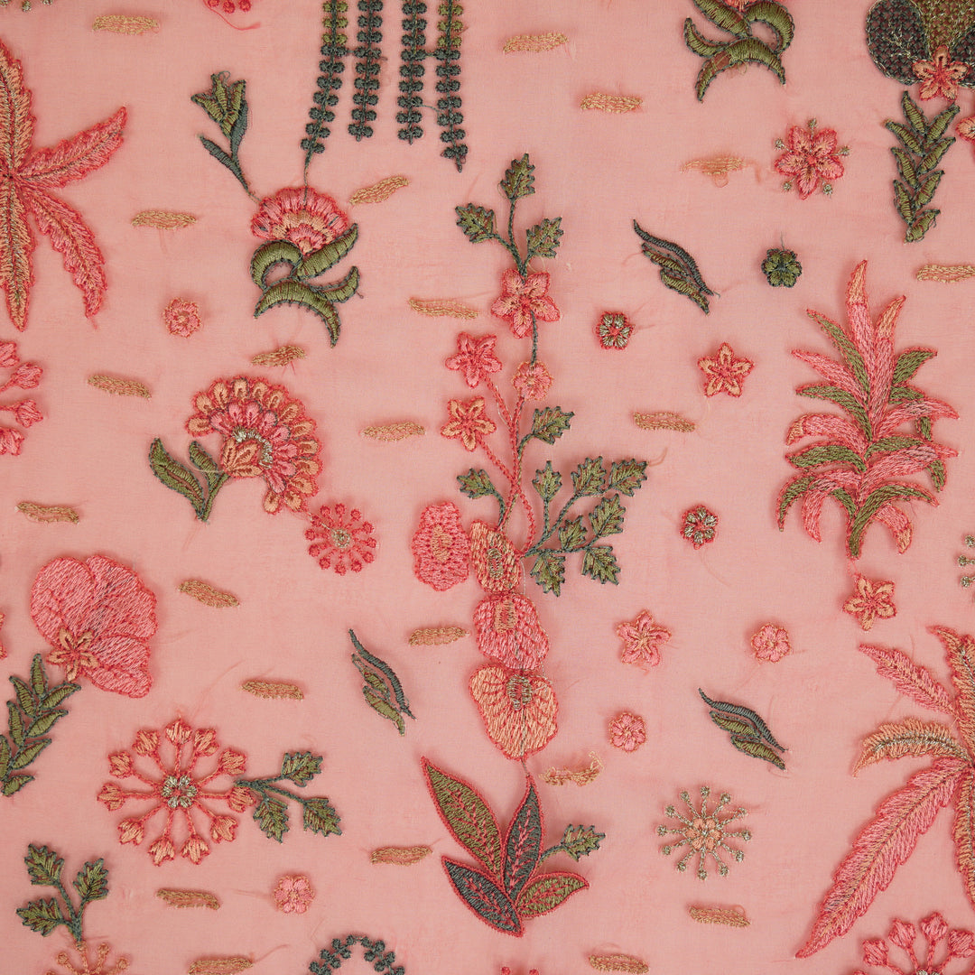 Saman Jaal on Tomato Silk Organza Embroidered Fabric