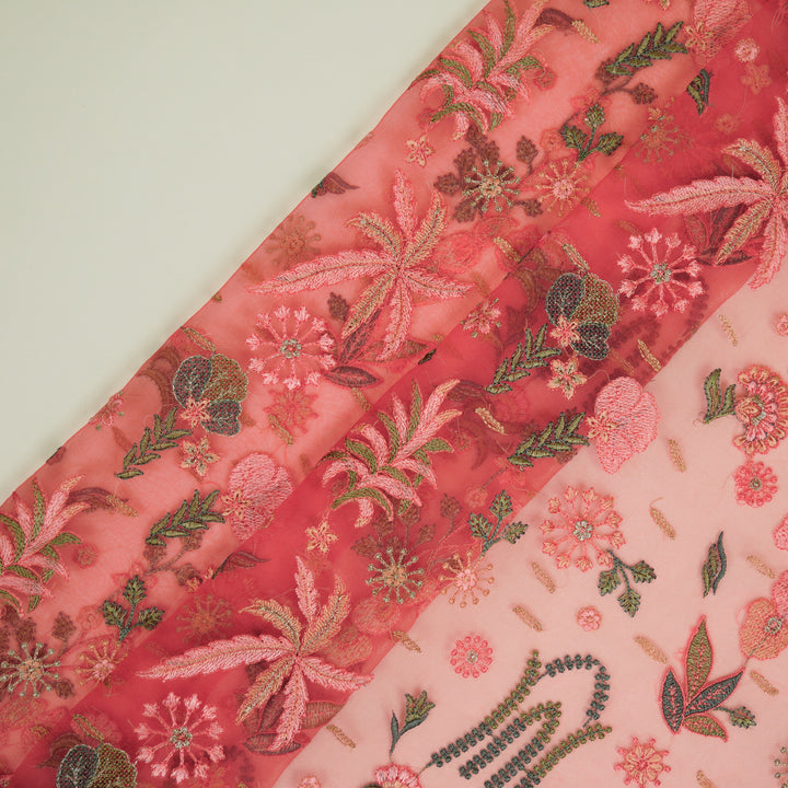 Saman Jaal on Tomato Silk Organza Embroidered Fabric