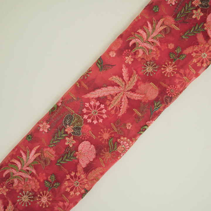 Saman Jaal on Tomato Silk Organza Embroidered Fabric
