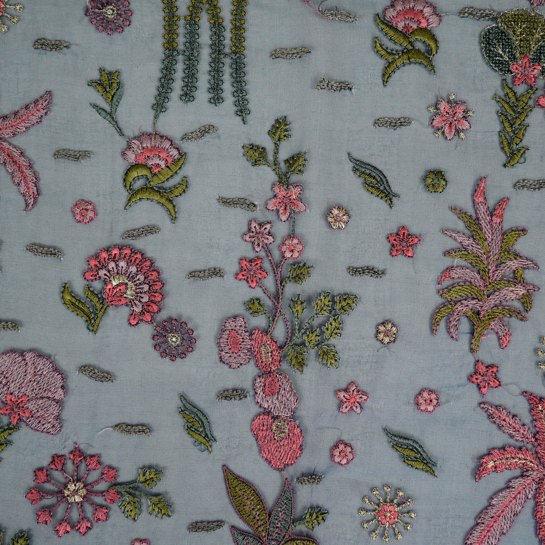 Saman Jaal on Navy Blue Silk Organza Embroidered Fabric