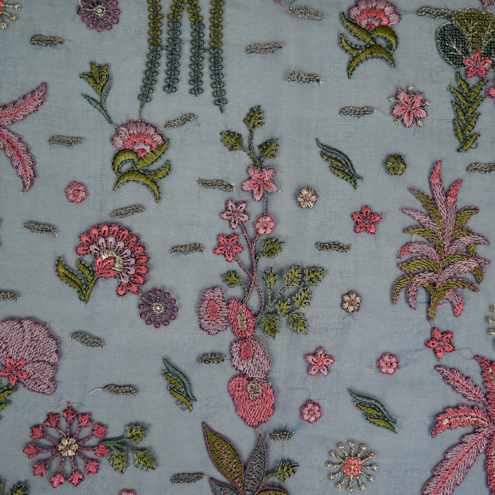 Saman Jaal on Navy Blue Silk Organza Embroidered Fabric