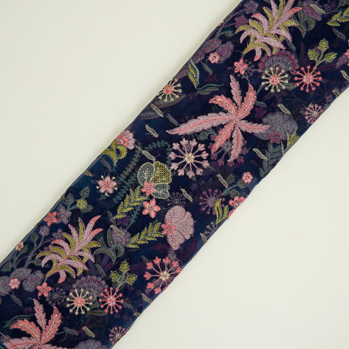 Saman Jaal on Navy Blue Silk Organza Embroidered Fabric