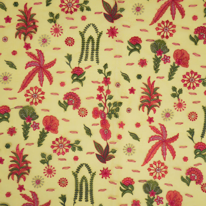 Saman Jaal on Gold Silk Organza Embroidered Fabric