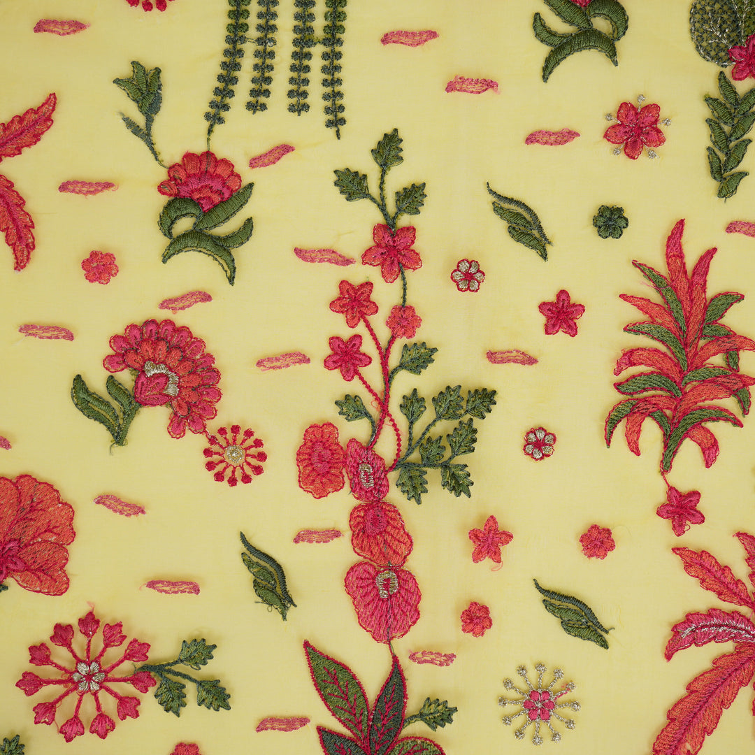 Saman Jaal on Gold Silk Organza Embroidered Fabric
