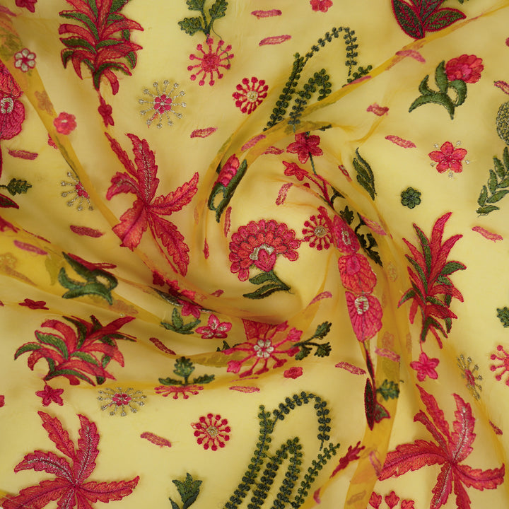 Saman Jaal on Gold Silk Organza Embroidered Fabric