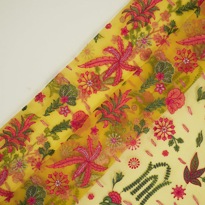 Saman Jaal on Gold Silk Organza Embroidered Fabric