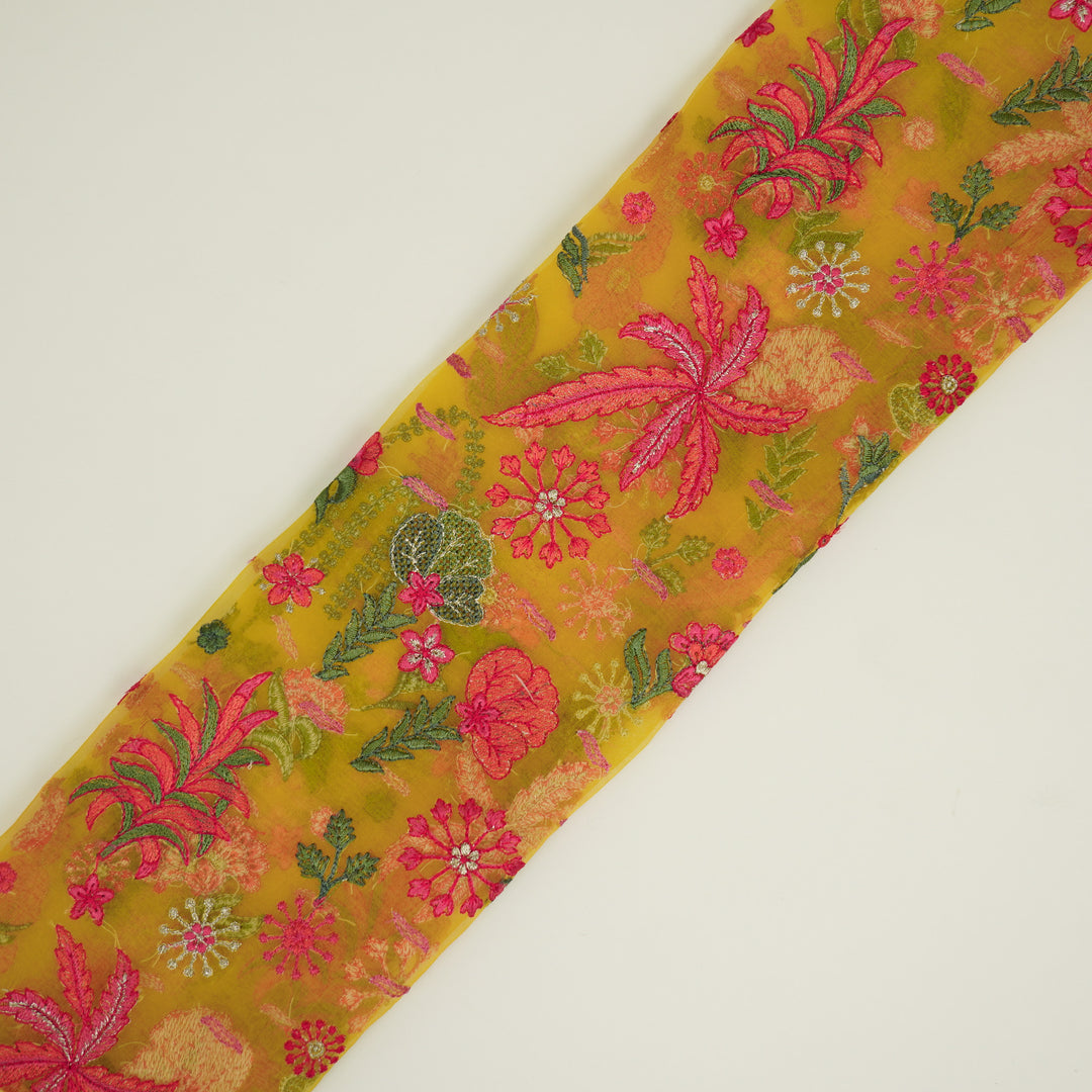 Saman Jaal on Gold Silk Organza Embroidered Fabric