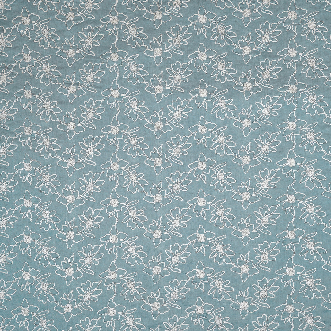 Vaanya Jaal on Sky Blue Silk Chanderi Embroidered Fabric