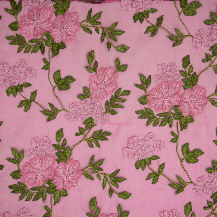 Afsoon Floral Jaal on Magenta Silk Organza Embroidered Fabric
