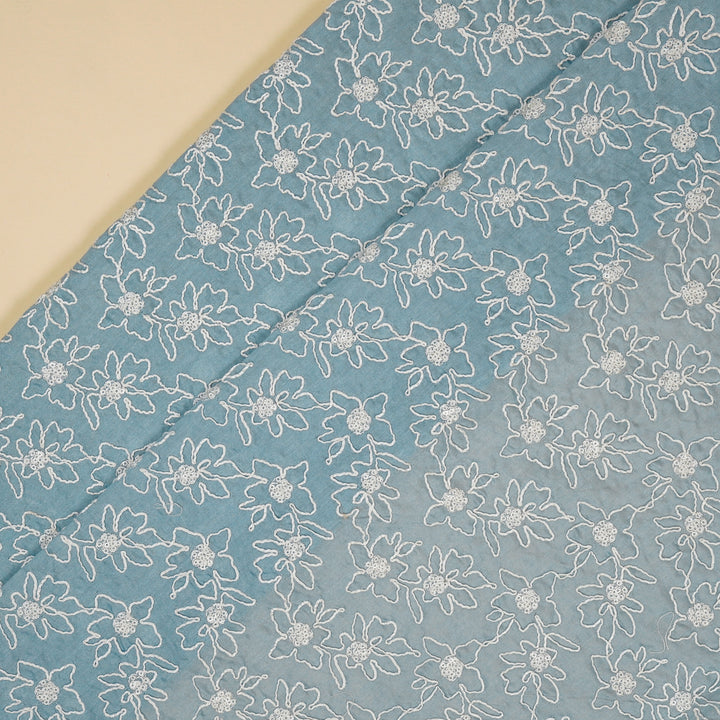 Vaanya Jaal on Sky Blue Silk Chanderi Embroidered Fabric