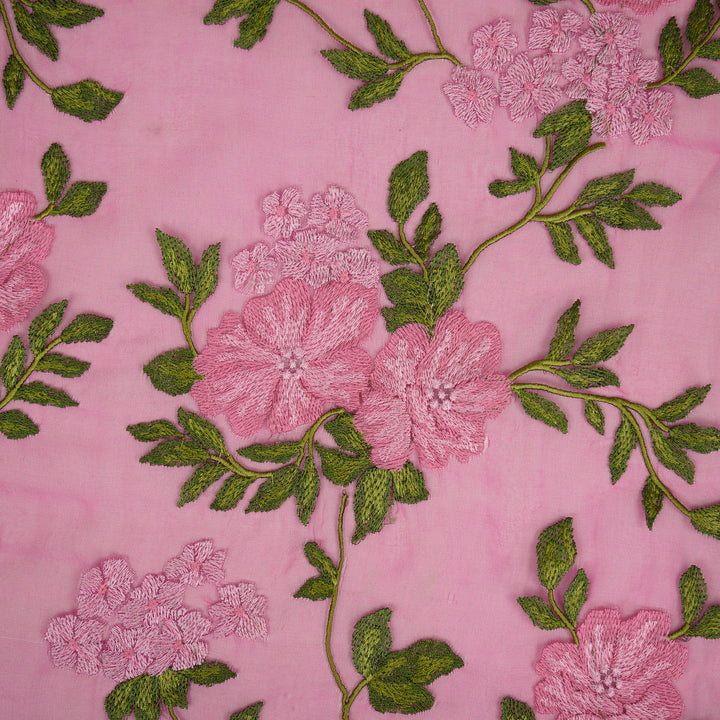 Afsoon Floral Jaal on Magenta Silk Organza Embroidered Fabric