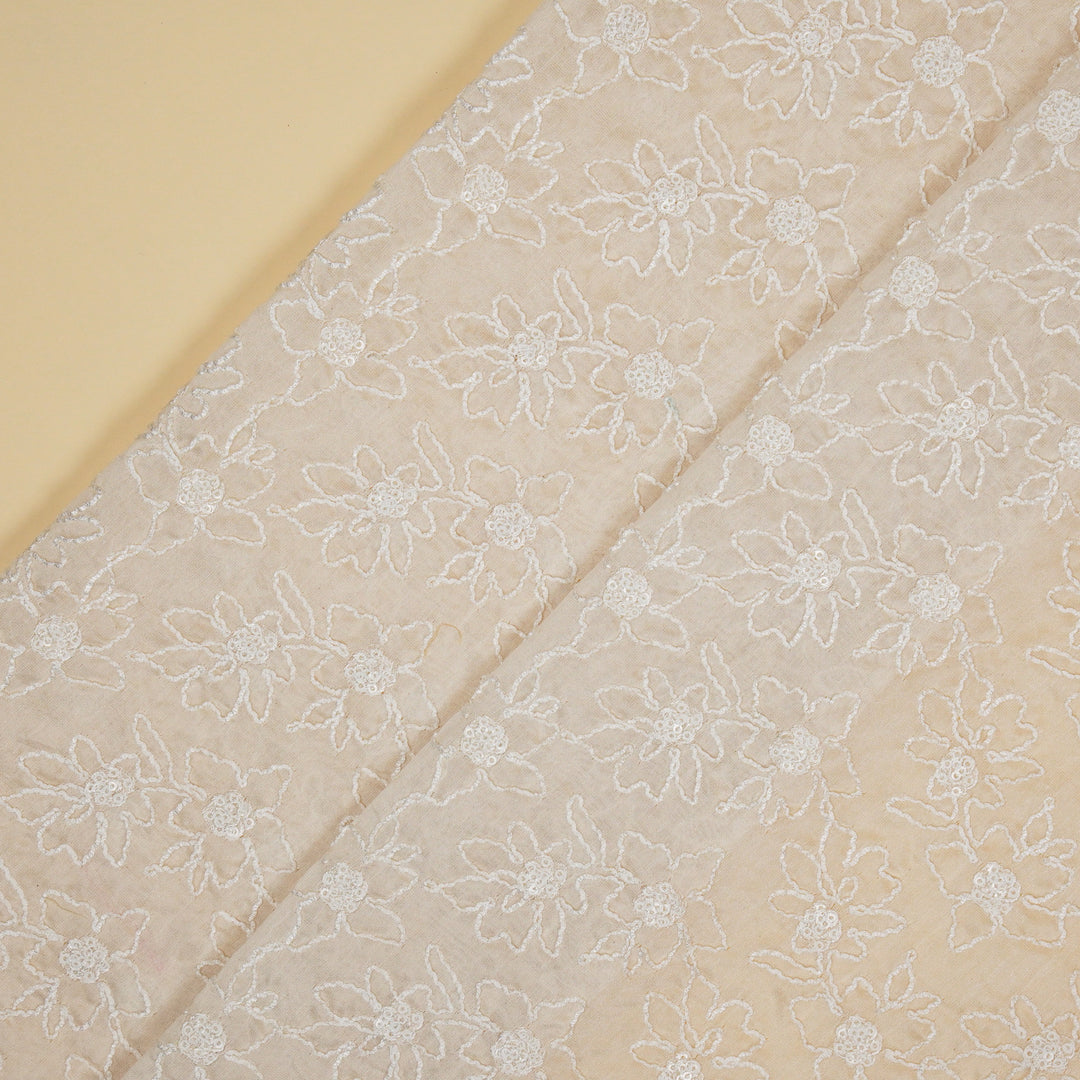 Vaanya Jaal on White Silk Chanderi Embroidered Fabric