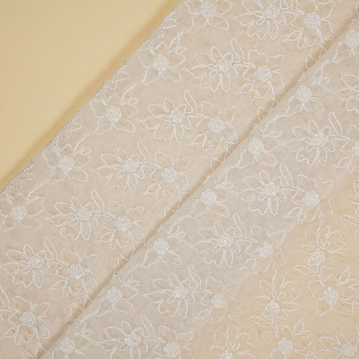Vaanya Jaal on White Silk Chanderi Embroidered Fabric