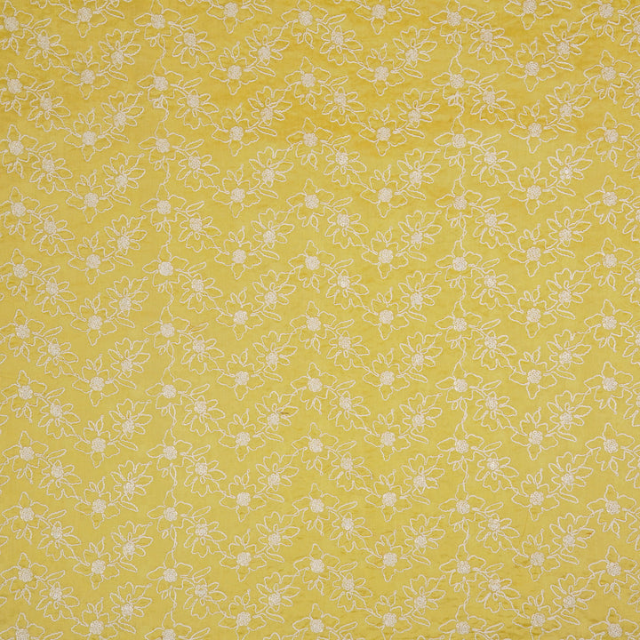 Vaanya Jaal on Lemon Silk Chanderi Embroidered Fabric