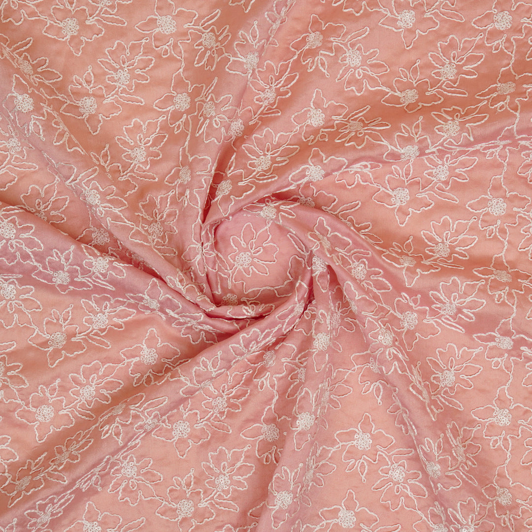 Vaanya Jaal on Light Pink Silk Chanderi Embroidered Fabric