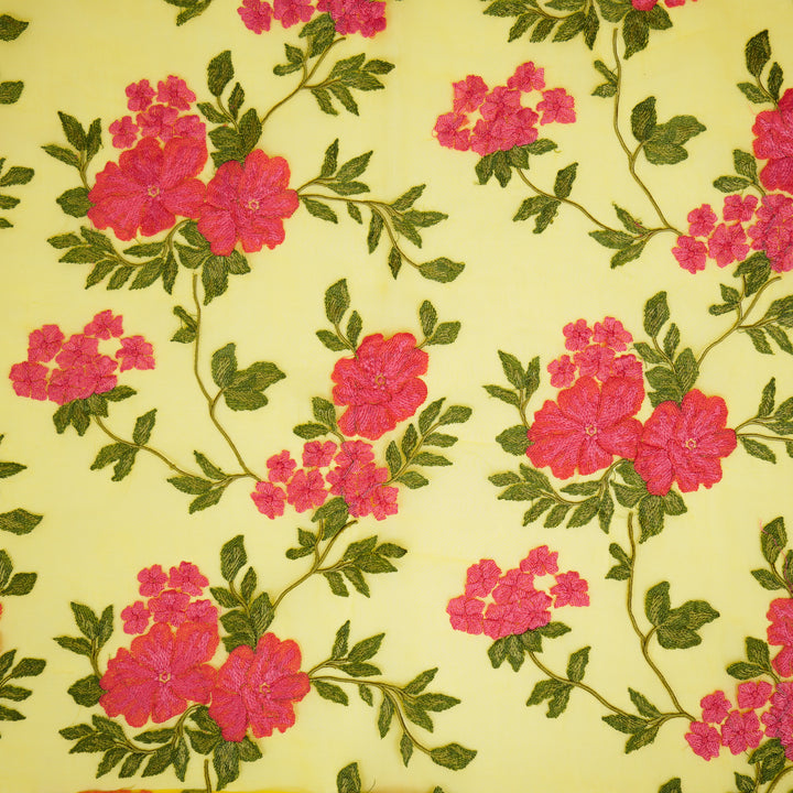 Afsoon Floral Jaal on Gold Silk Organza Embroidered Fabric