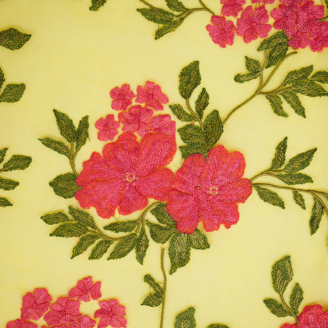 Afsoon Floral Jaal on Gold Silk Organza Embroidered Fabric