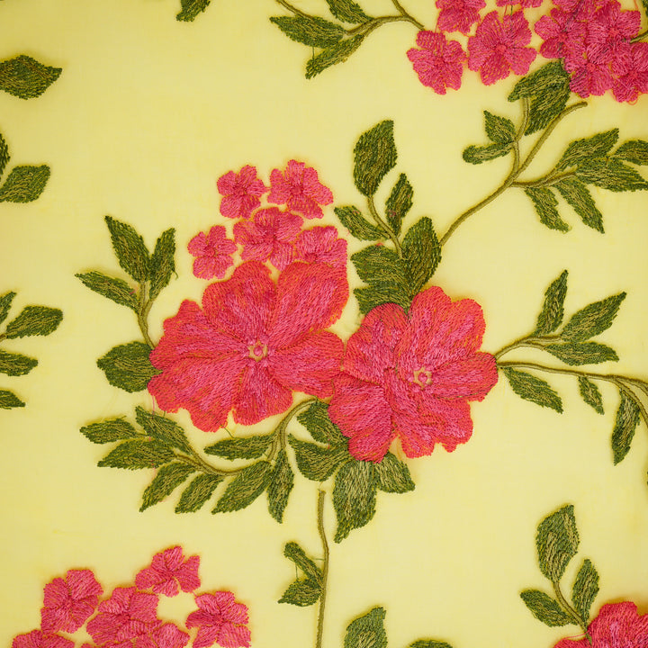 Afsoon Floral Jaal on Gold Silk Organza Embroidered Fabric