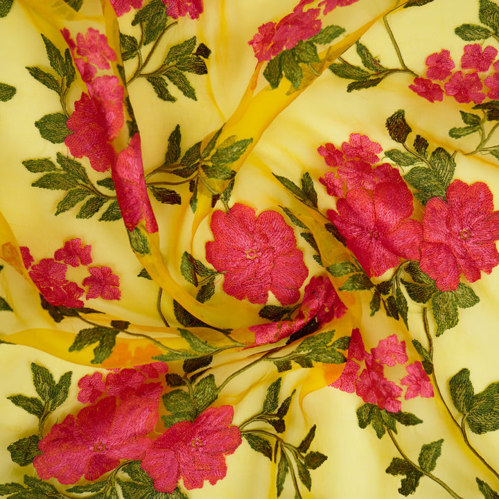 Afsoon Floral Jaal on Gold Silk Organza Embroidered Fabric