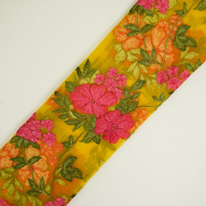 Afsoon Floral Jaal on Gold Silk Organza Embroidered Fabric