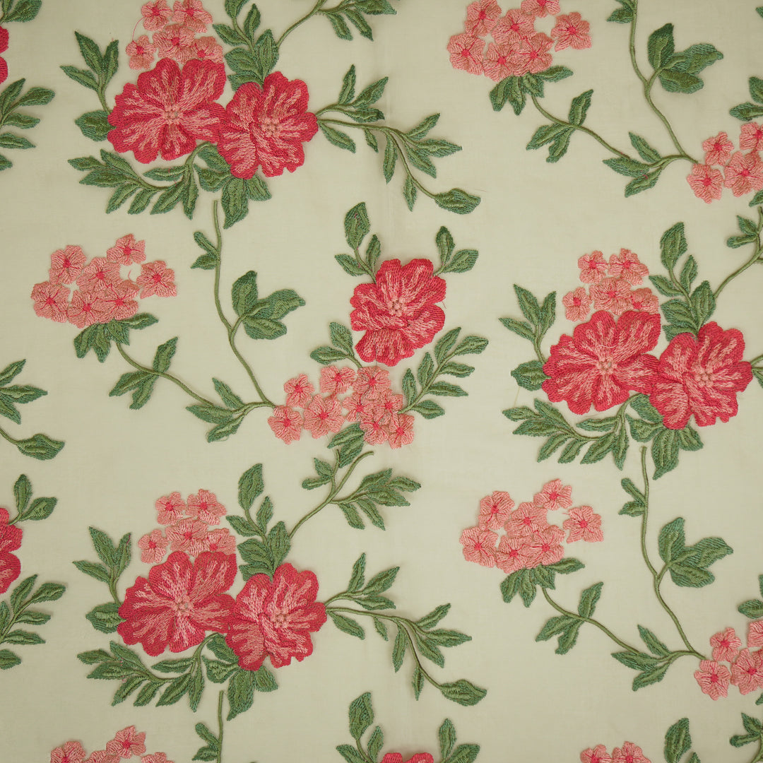 Afsoon Floral Jaal on Mouse Silk Organza Embroidered Fabric