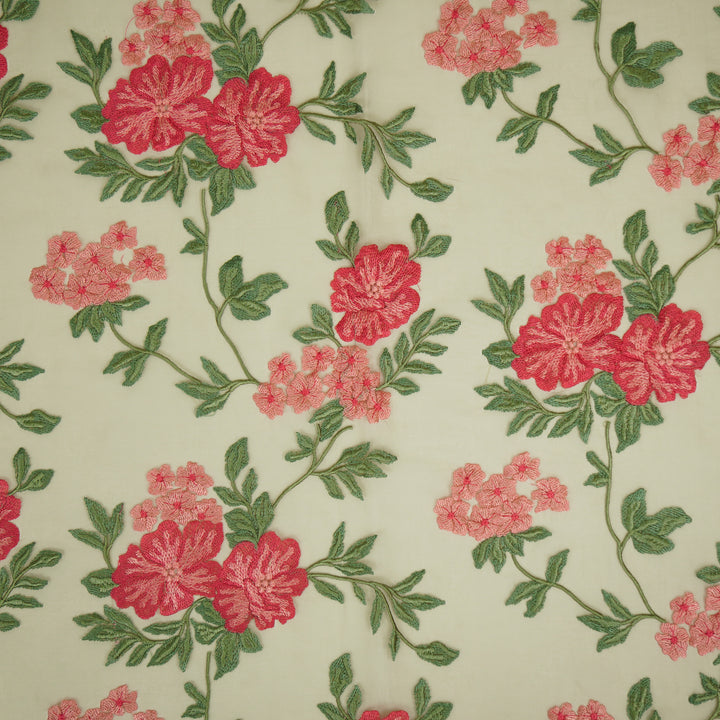 Afsoon Floral Jaal on Mouse Silk Organza Embroidered Fabric