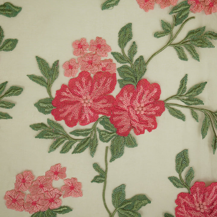 Afsoon Floral Jaal on Mouse Silk Organza Embroidered Fabric