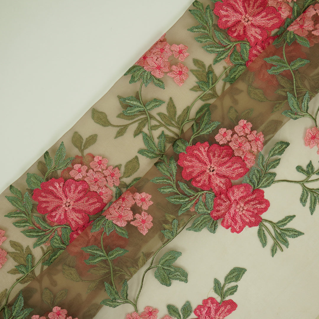 Afsoon Floral Jaal on Mouse Silk Organza Embroidered Fabric