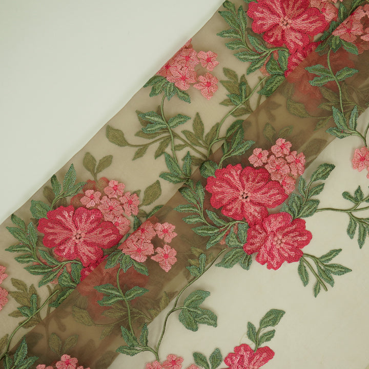 Afsoon Floral Jaal on Mouse Silk Organza Embroidered Fabric