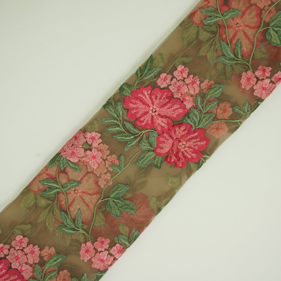 Afsoon Floral Jaal on Mouse Silk Organza Embroidered Fabric