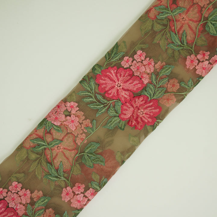 Afsoon Floral Jaal on Mouse Silk Organza Embroidered Fabric