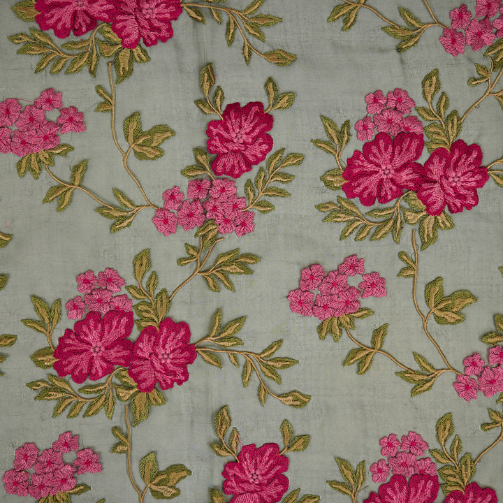 Afsoon Floral Jaal on Black Silk Organza Embroidered Fabric