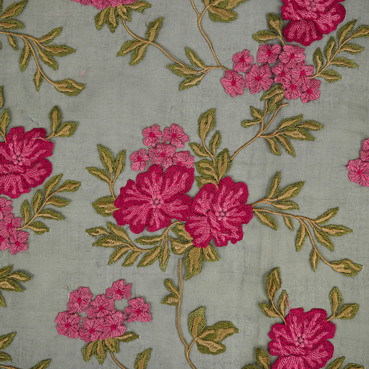 Afsoon Floral Jaal on Black Silk Organza Embroidered Fabric