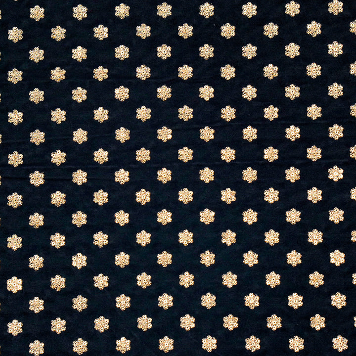 Isa Buti on Navy Blue Velvet Embroidered Fabric