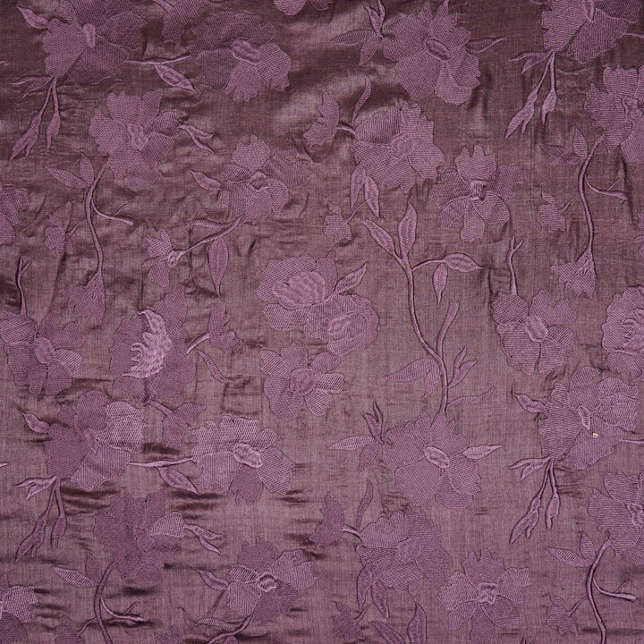 Atish Jaal Aubergine Tussar Silk  Embroidered Fabric
