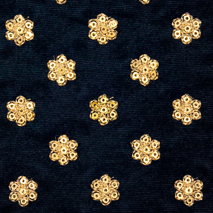 Isa Buti on Navy Blue Velvet Embroidered Fabric