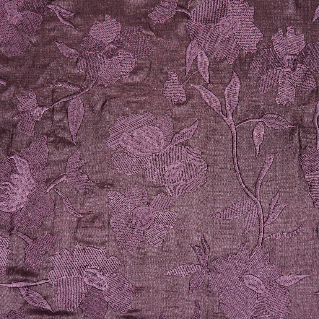 Atish Jaal Aubergine Tussar Silk  Embroidered Fabric