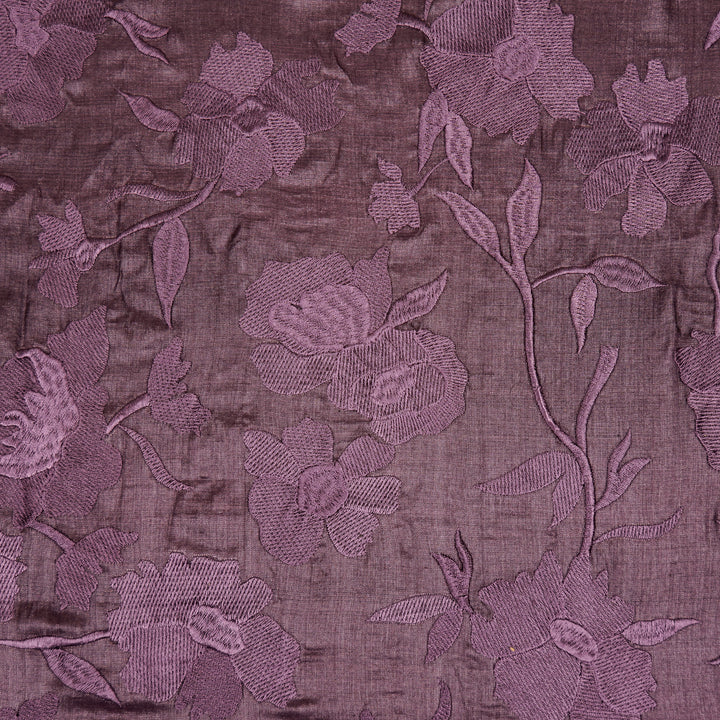 Atish Jaal Aubergine Tussar Silk  Embroidered Fabric