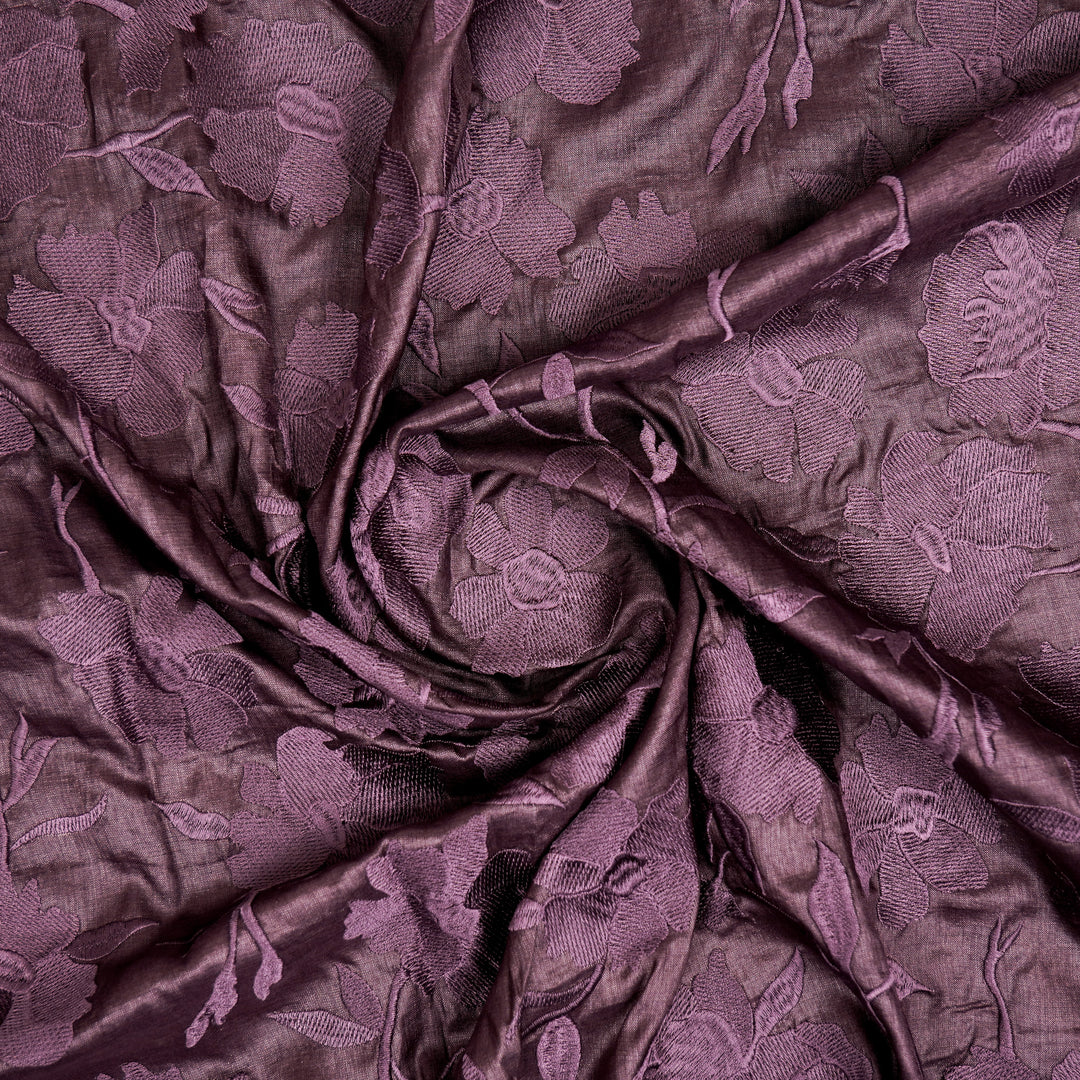 Atish Jaal Aubergine Tussar Silk  Embroidered Fabric