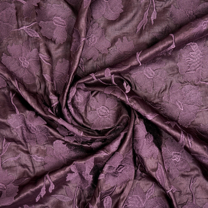 Atish Jaal Aubergine Tussar Silk  Embroidered Fabric