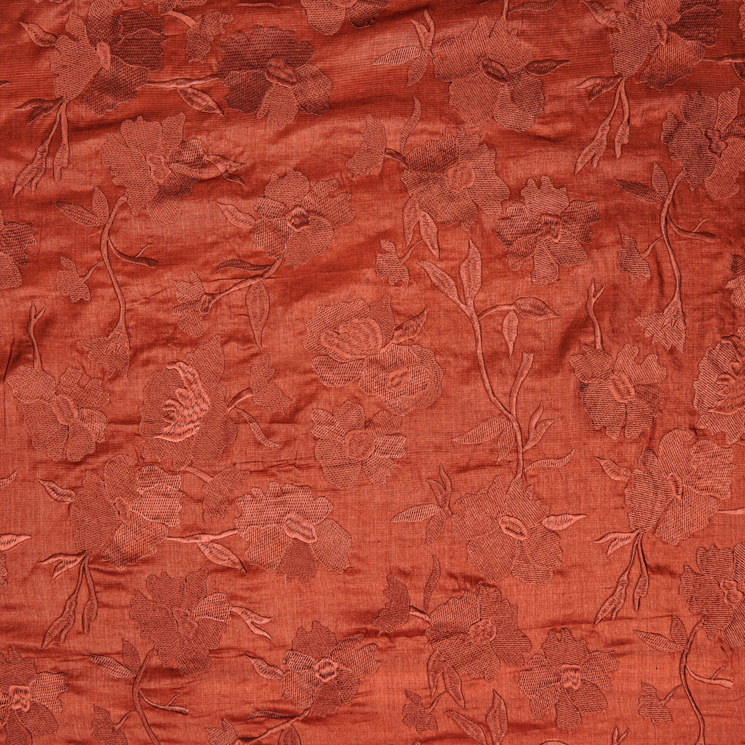 Atish Jaal Rust Tussar Silk  Embroidered Fabric