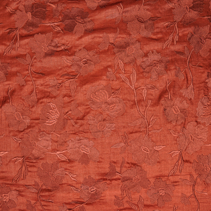 Atish Jaal Rust Tussar Silk  Embroidered Fabric