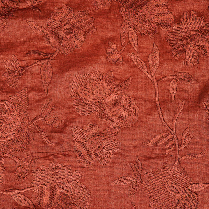 Atish Jaal Rust Tussar Silk  Embroidered Fabric