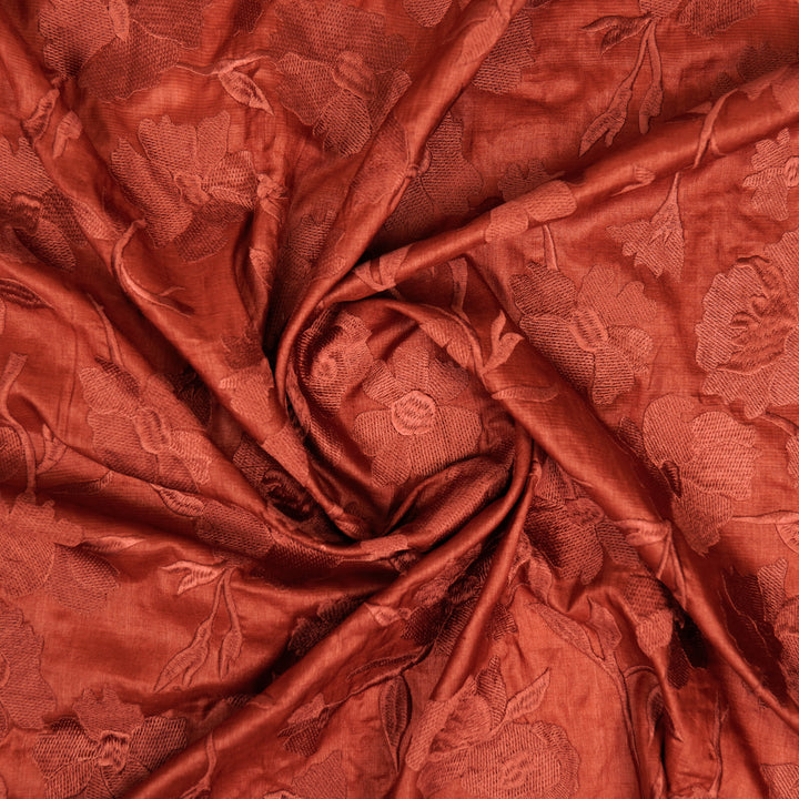 Atish Jaal Rust Tussar Silk  Embroidered Fabric