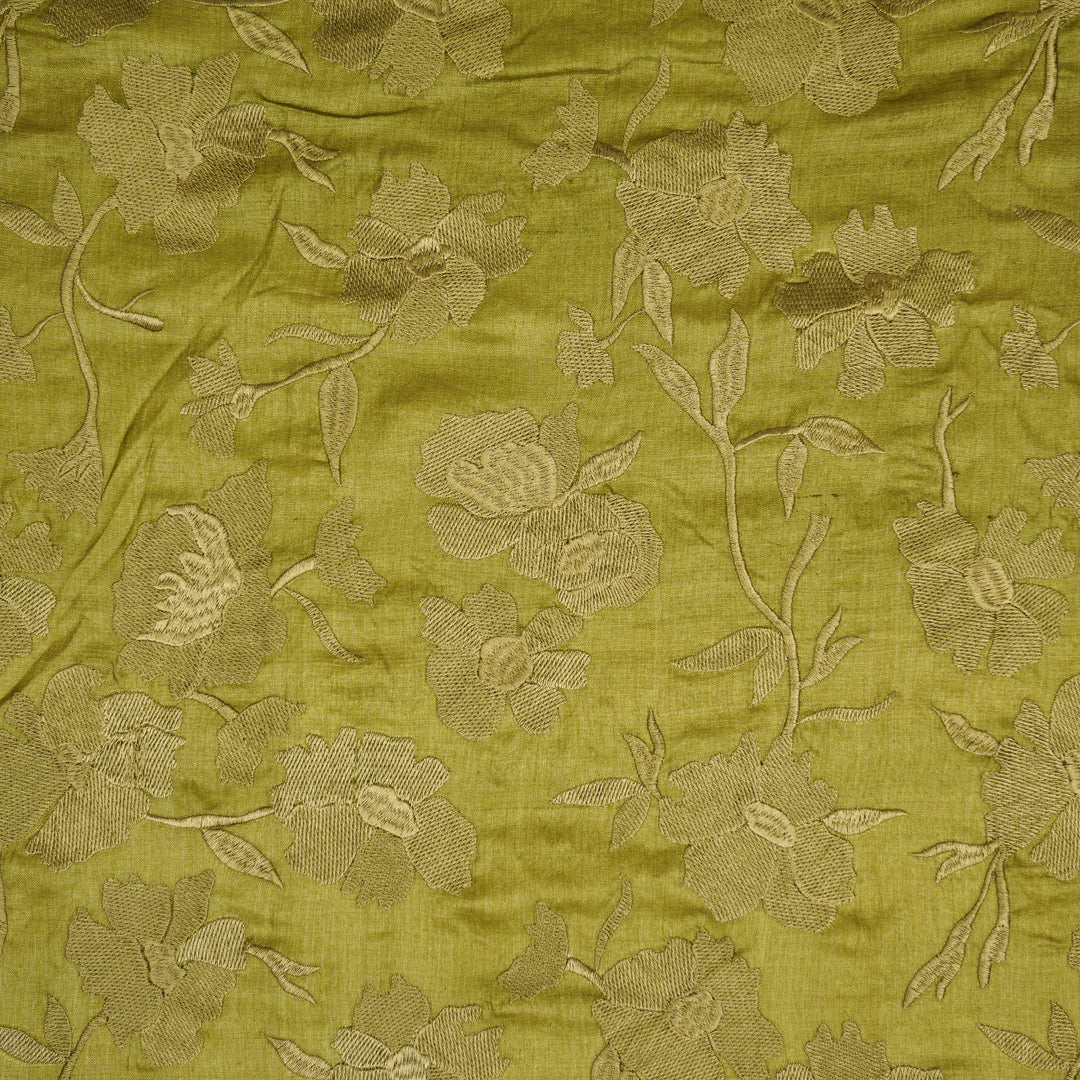 Atish Jaal Olive Tussar Silk  Embroidered Fabric