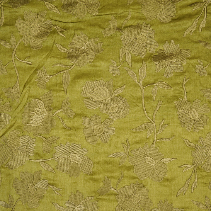 Atish Jaal Olive Tussar Silk  Embroidered Fabric